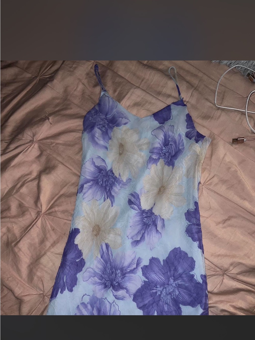 Lavender Floral Slip Mini Dress with Cream Accents
